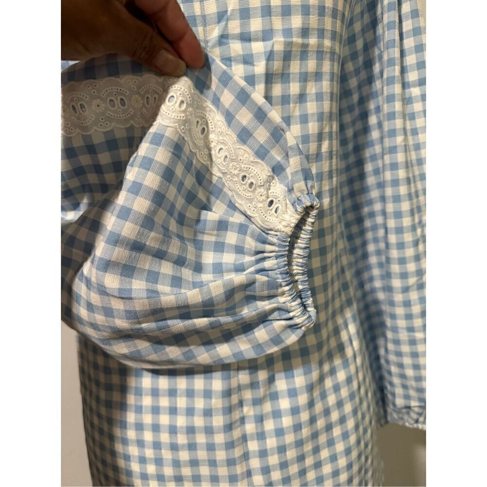 Aura Blue Gingham long sleeve mini dress M - Picture 6 of 10